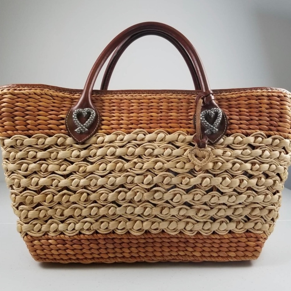 Brighton ❤️woven straw tote with leather trim~excellent condition~dust bag & Box